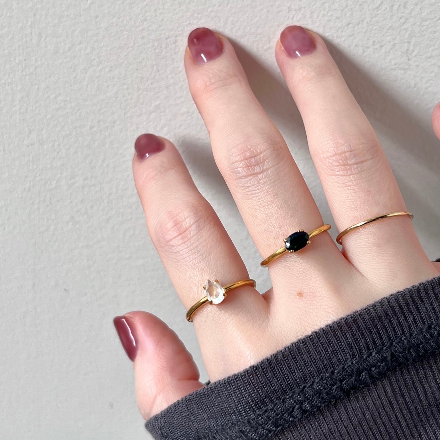 [ rainbow moon stone ] drop faceted cut ring  gold
