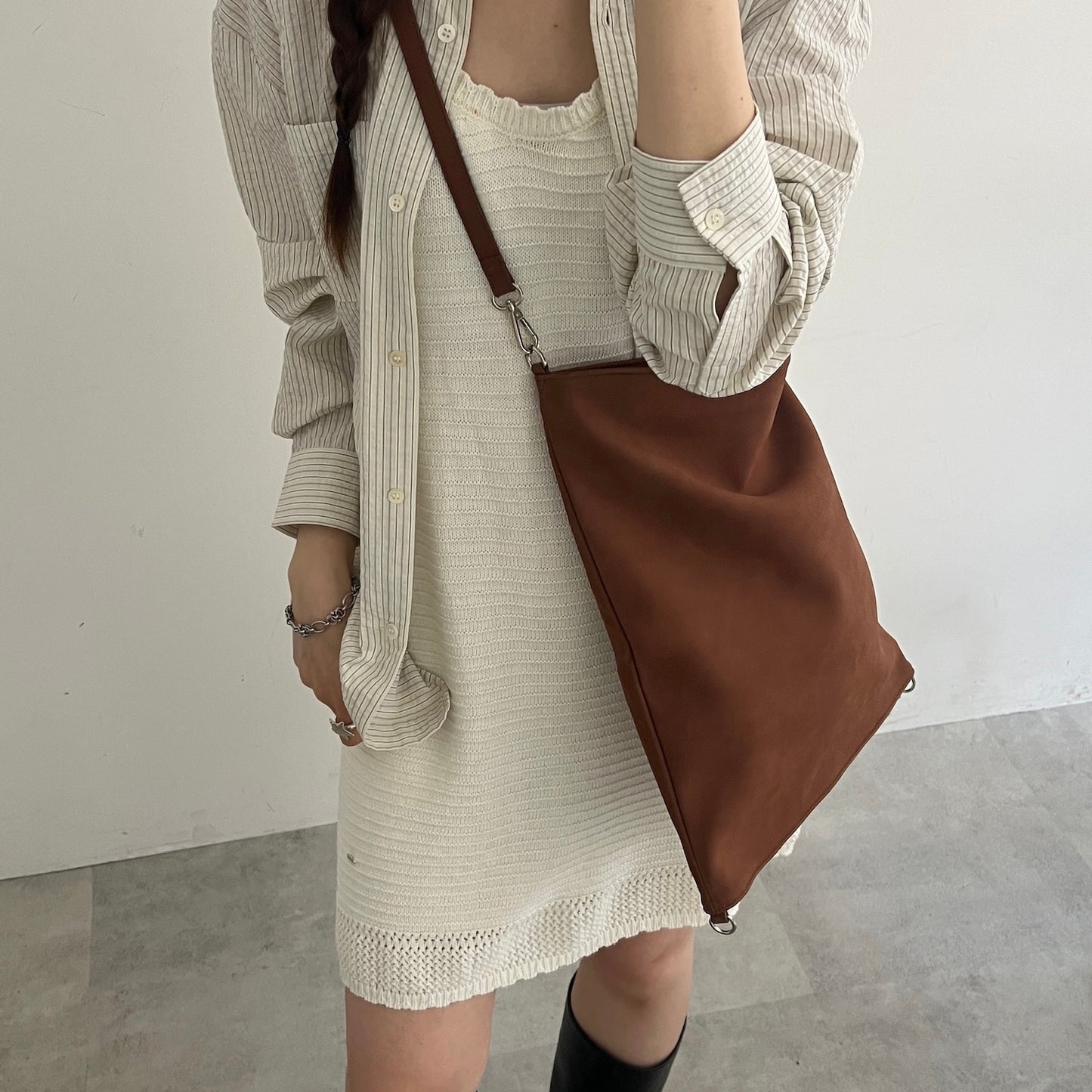 【BROWN】2way suede shoulder tote bag