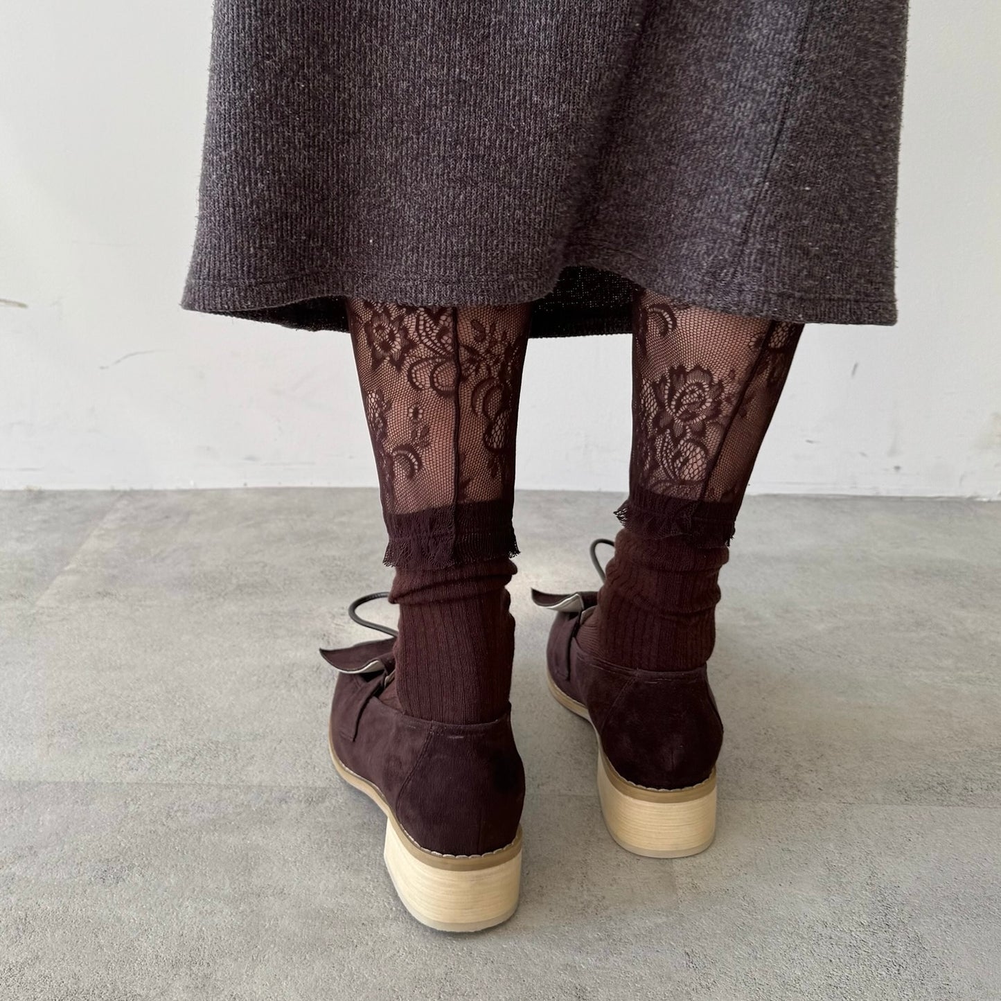 【BROWN】layered lace socks