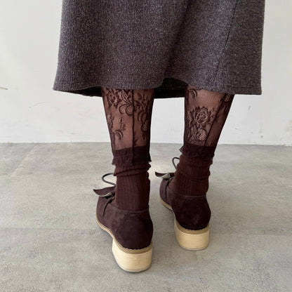 【BROWN】layered lace socks