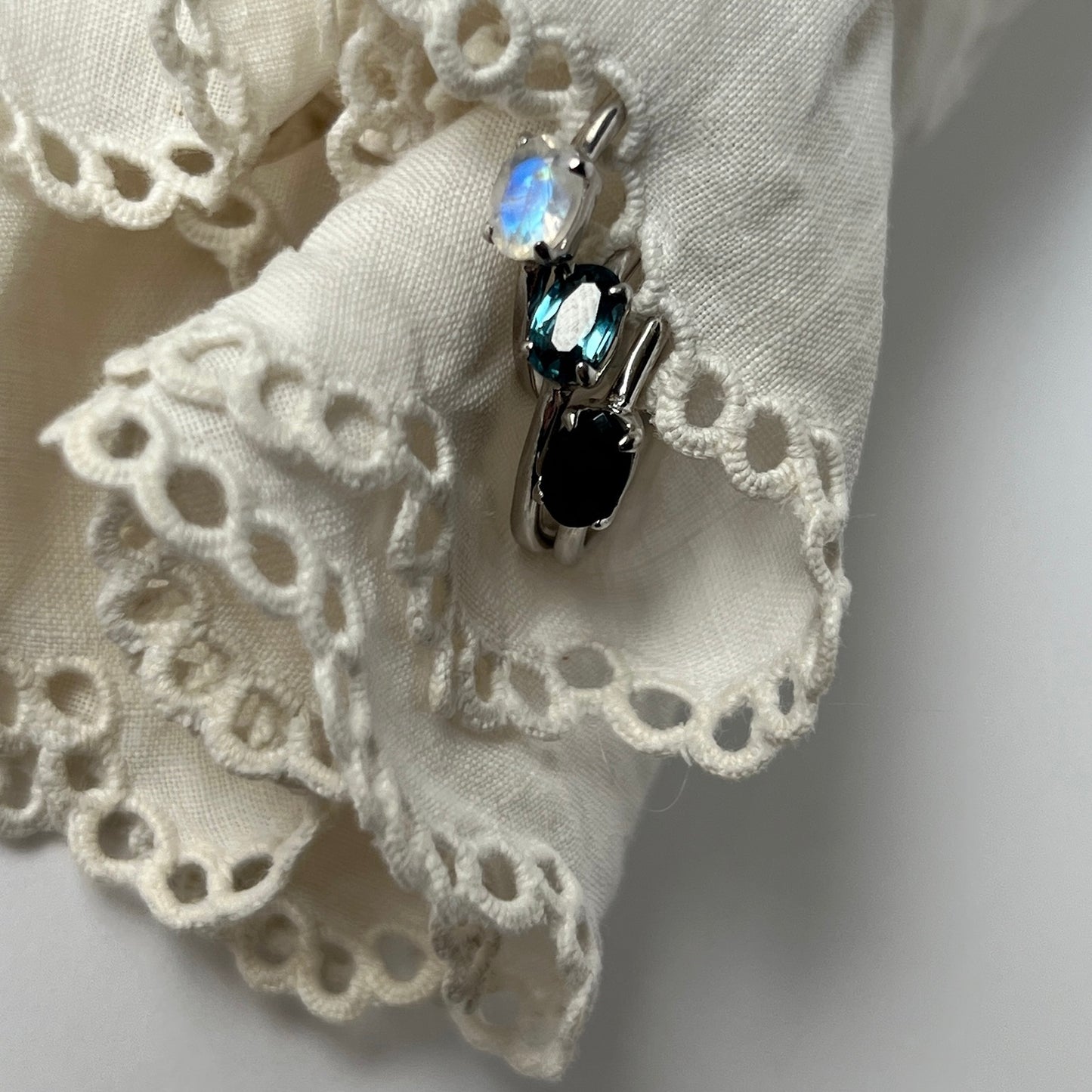 [ black opal ] oval faceted cut ring  silver [ free size ]