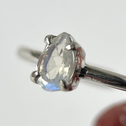 [ rainbow moon stone ] dorp faceted cut ring  silver [ free size ]