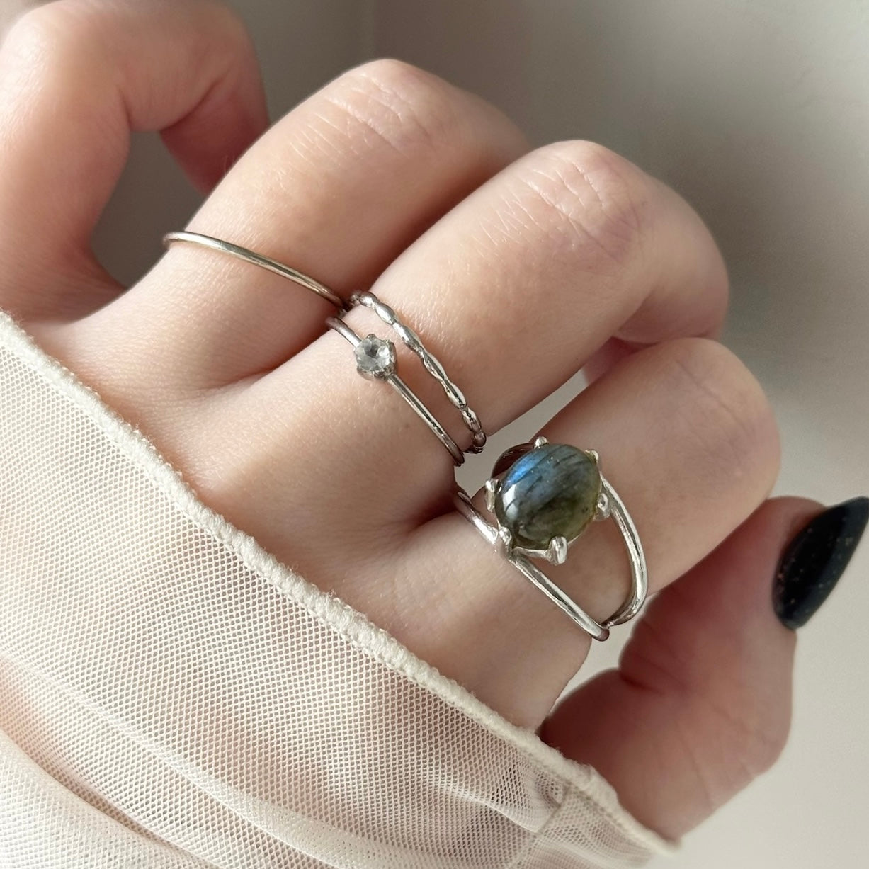 [ labradorite ] double chain silver [ free size ]