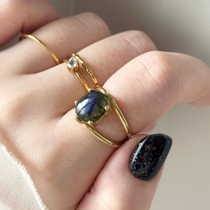 [ black labradorite ] double gold [ free size ]