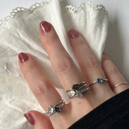 [ rainbow moon stone ] dorp faceted cut ring  silver [ free size ]