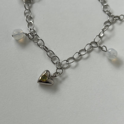 [ opal ] heart motif charm bracelet silver