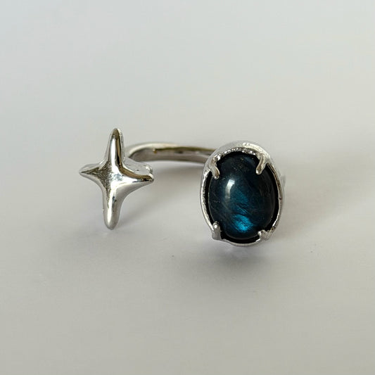 [ blue labradorite ] four pointed star silver
