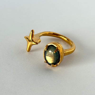 [ blue labradorite ] four pointed star gold