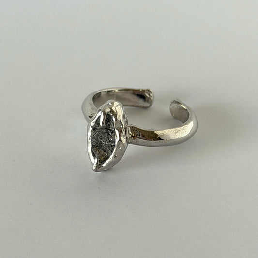 [ tourmalinated quartz ] marquis stone silver [ free size ]