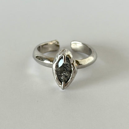 [ tourmalinated quartz ] marquis stone silver
