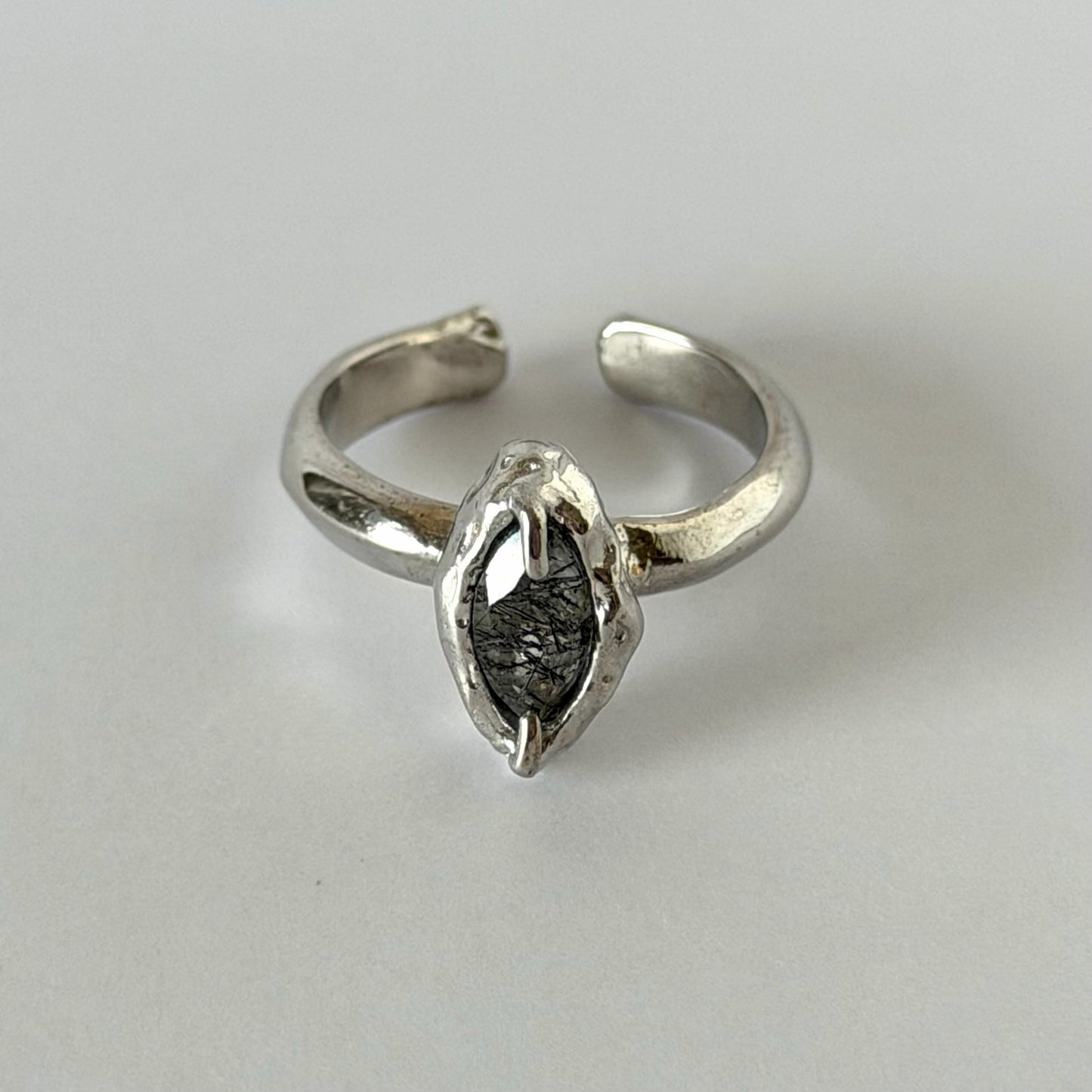 [ tourmalinated quartz ] marquis stone silver