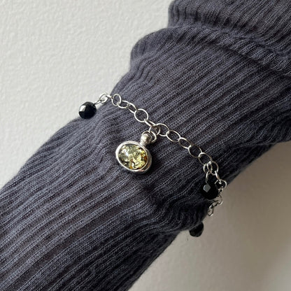 [ black amber ] motif charm bracelet silver