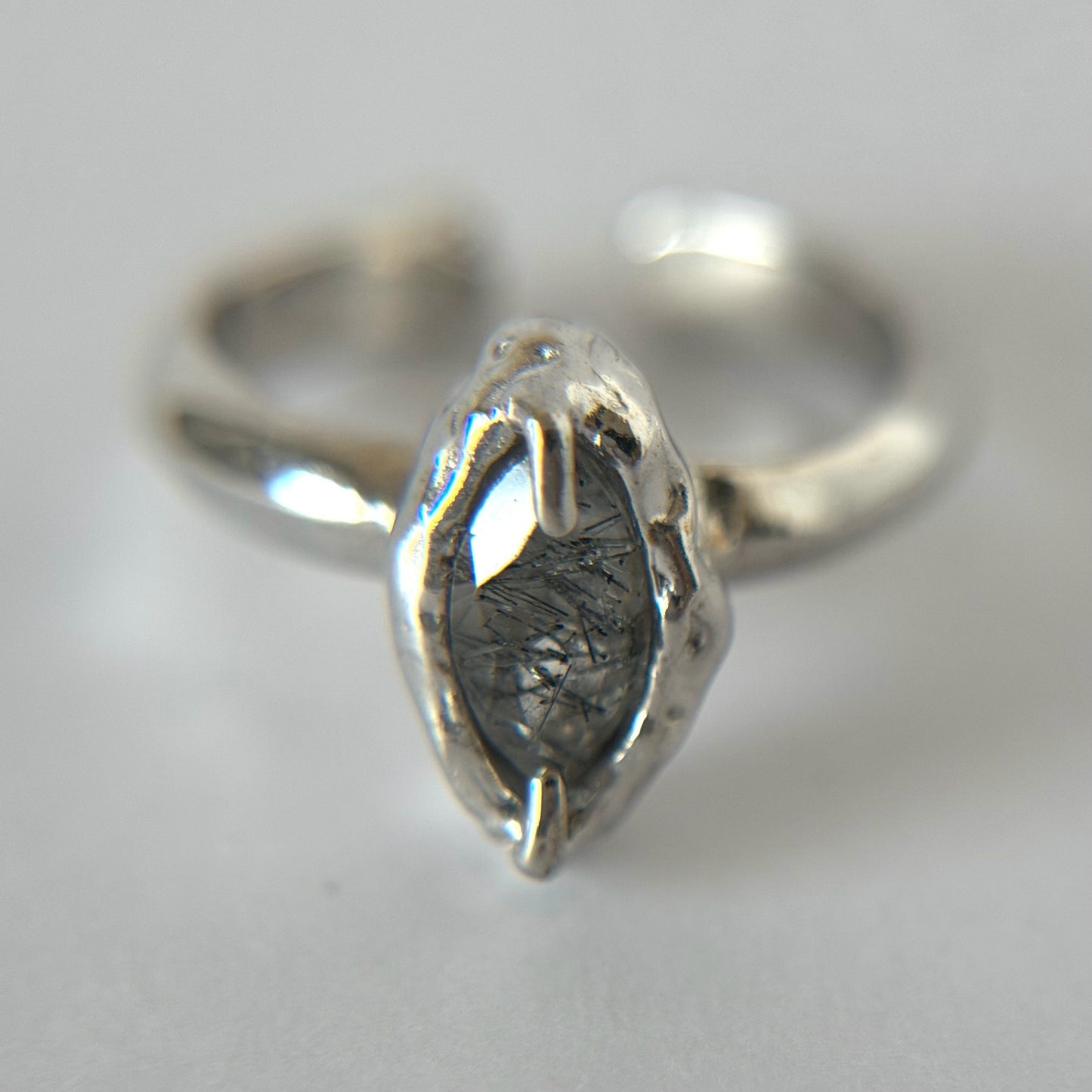 [ tourmalinated quartz ] marquis stone silver