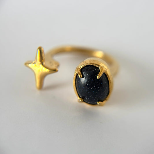 [ blue gold stone ] four pointed star gold