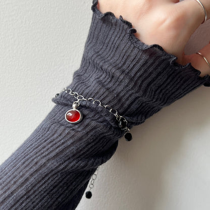 [ red agate ] motif charm bracelet silver