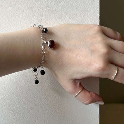 [ red agate ] motif charm bracelet silver