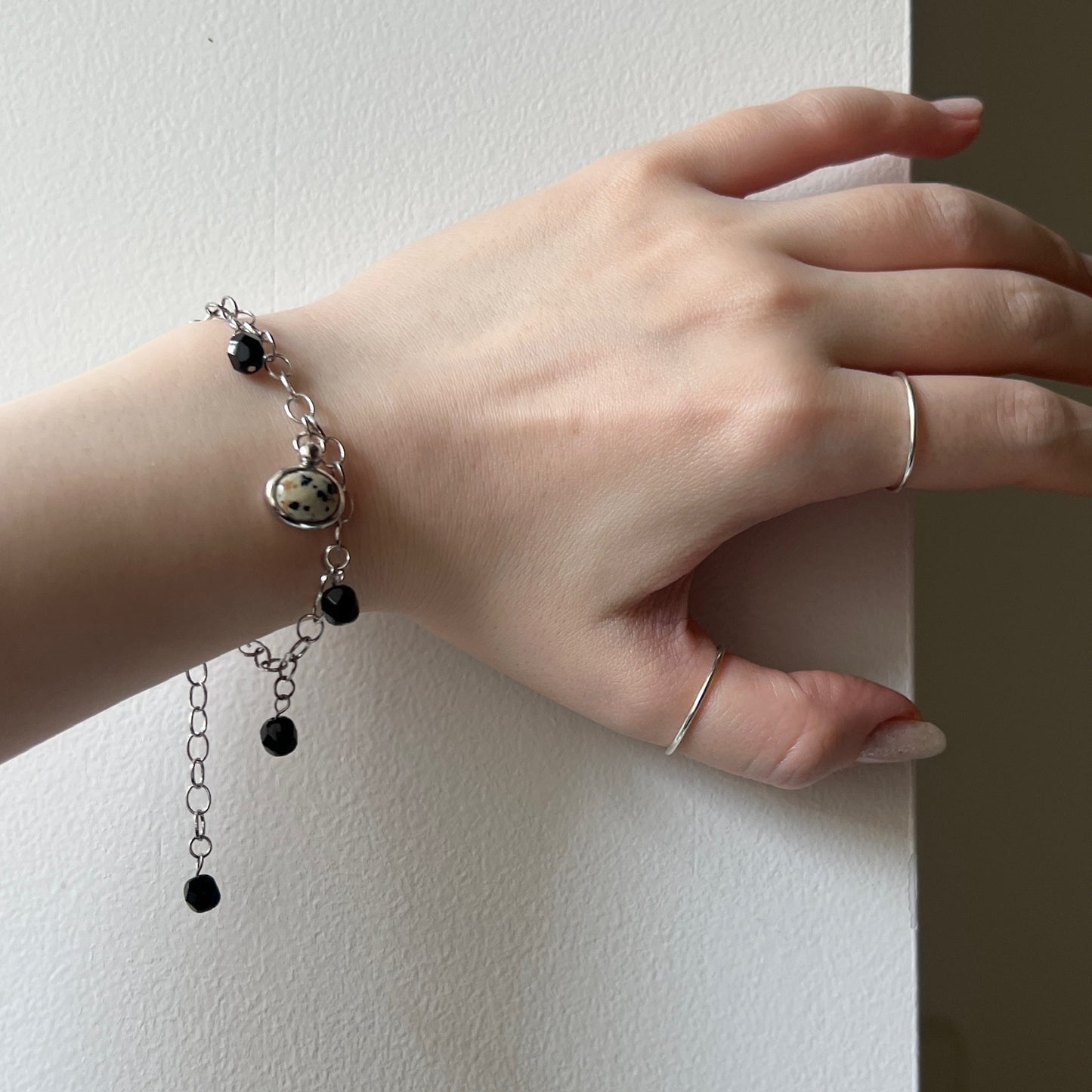 [ dalmatian jasper ] motif charm bracelet silver