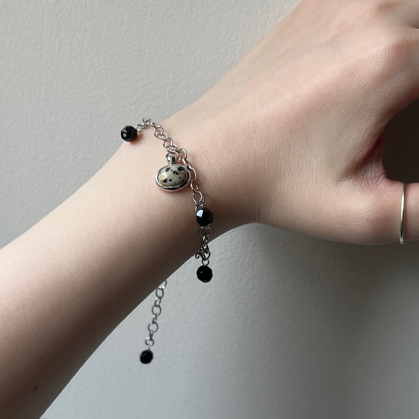 [ dalmatian jasper ] motif charm bracelet silver
