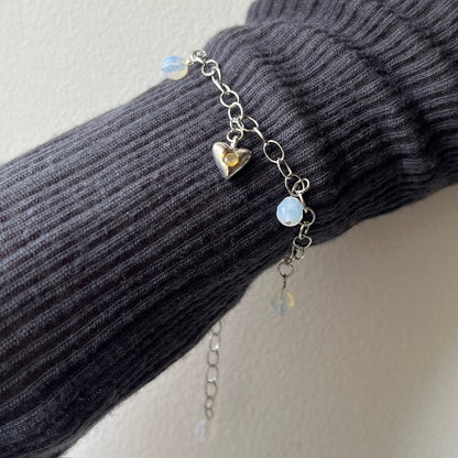 [ opal ] heart motif charm bracelet silver