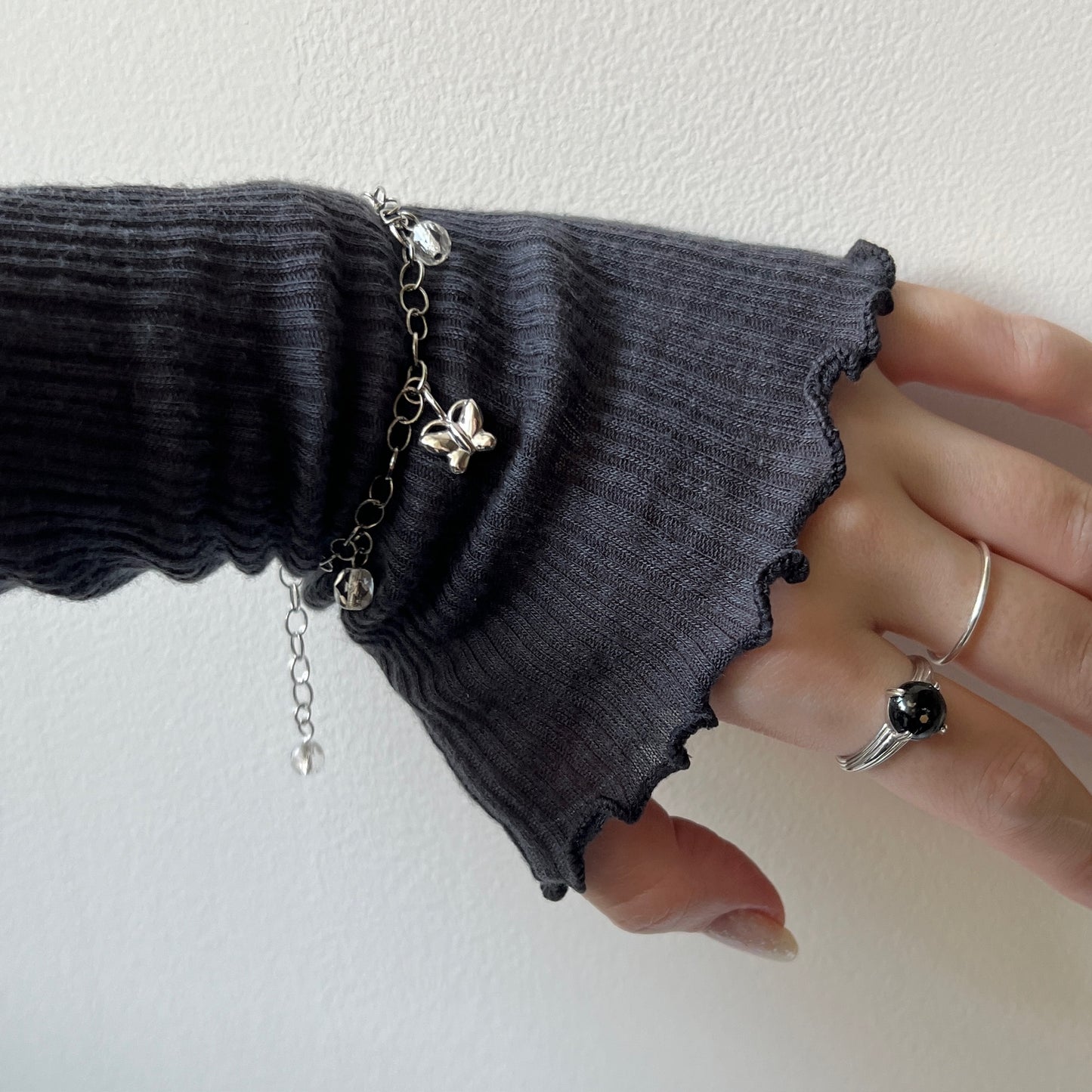 [ butterfly ] motif charm bracelet silver