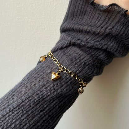 [ opal ] heart motif charm bracelet gold