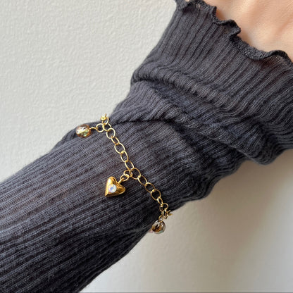 [ opal ] heart motif charm bracelet gold