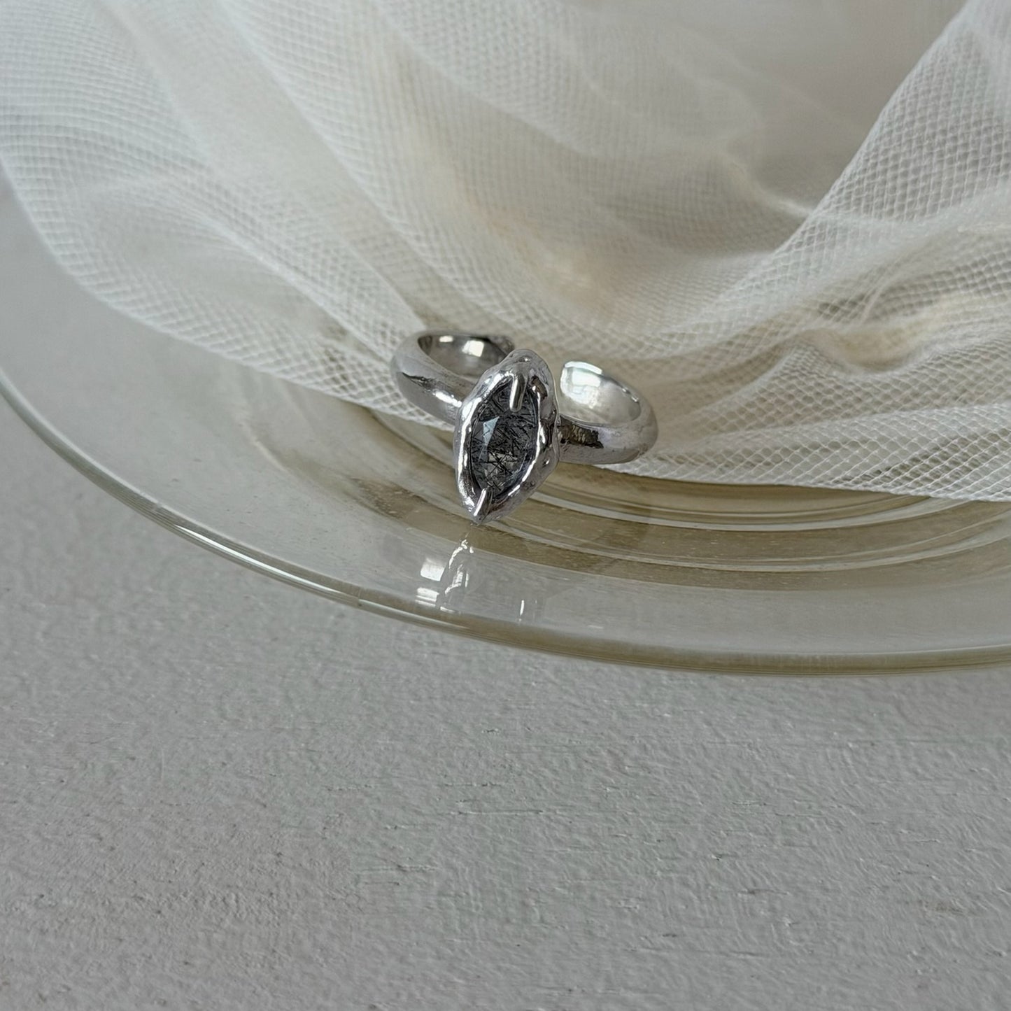 [ tourmalinated quartz ] marquis stone silver