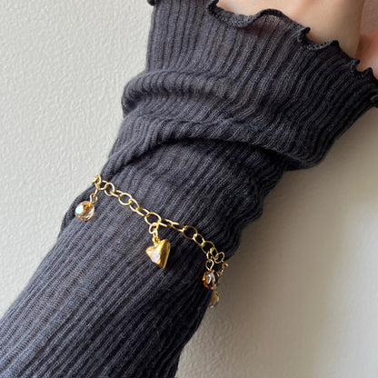 [ opal ] heart motif charm bracelet gold