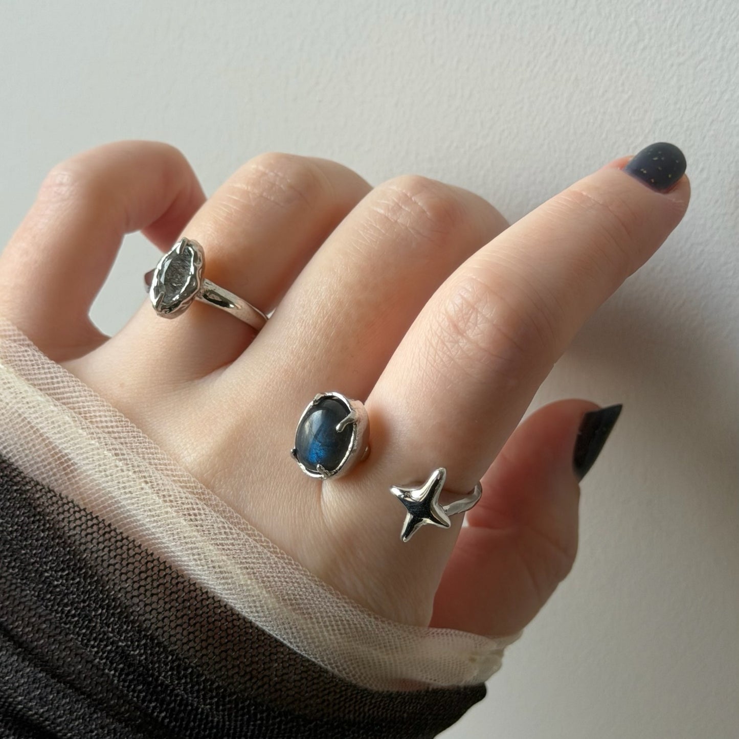 [ tourmalinated quartz ] marquis stone silver