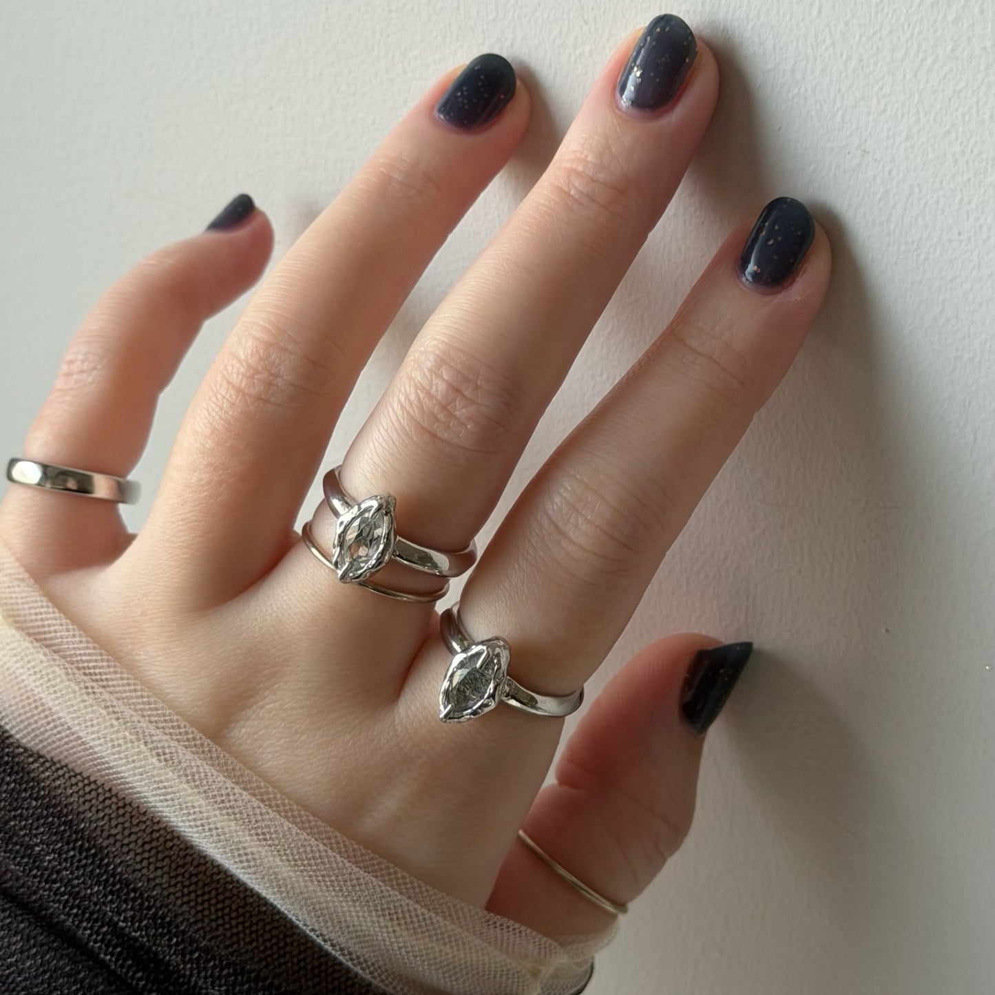 [ tourmalinated quartz ] marquis stone silver