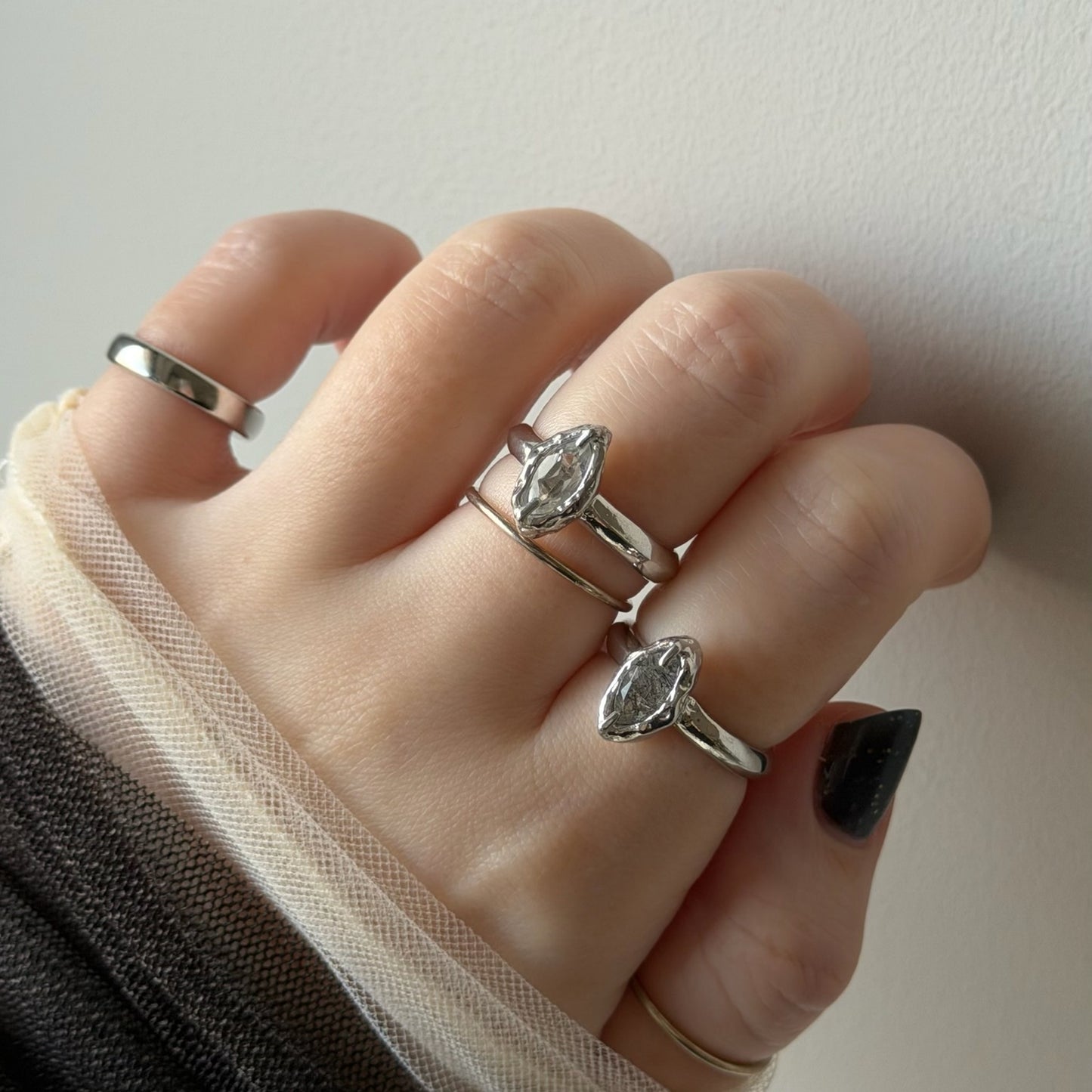 [ tourmalinated quartz ] marquis stone silver
