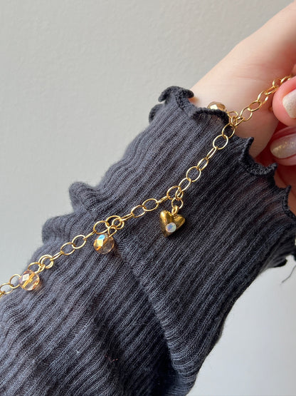 [ opal ] heart motif charm bracelet gold