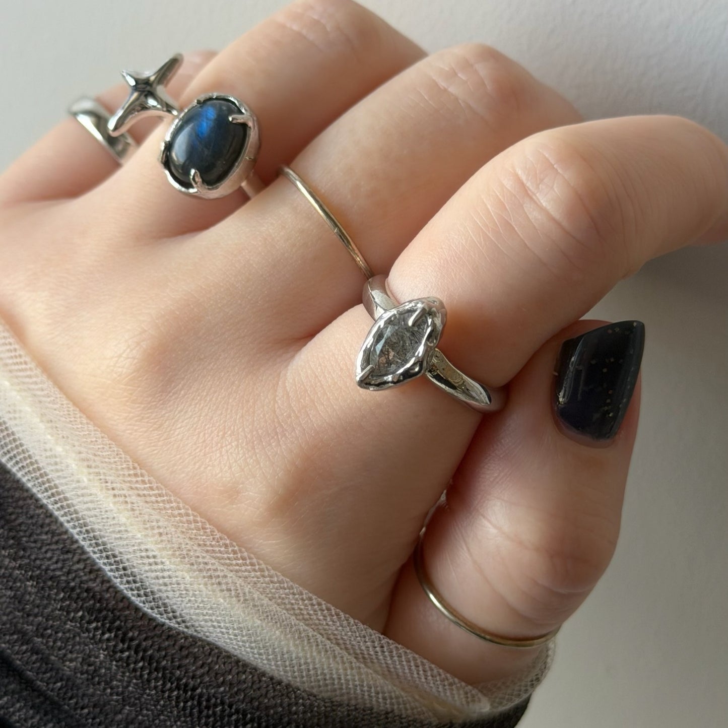 [ tourmalinated quartz ] marquis stone silver