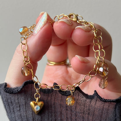 [ opal ] heart motif charm bracelet gold