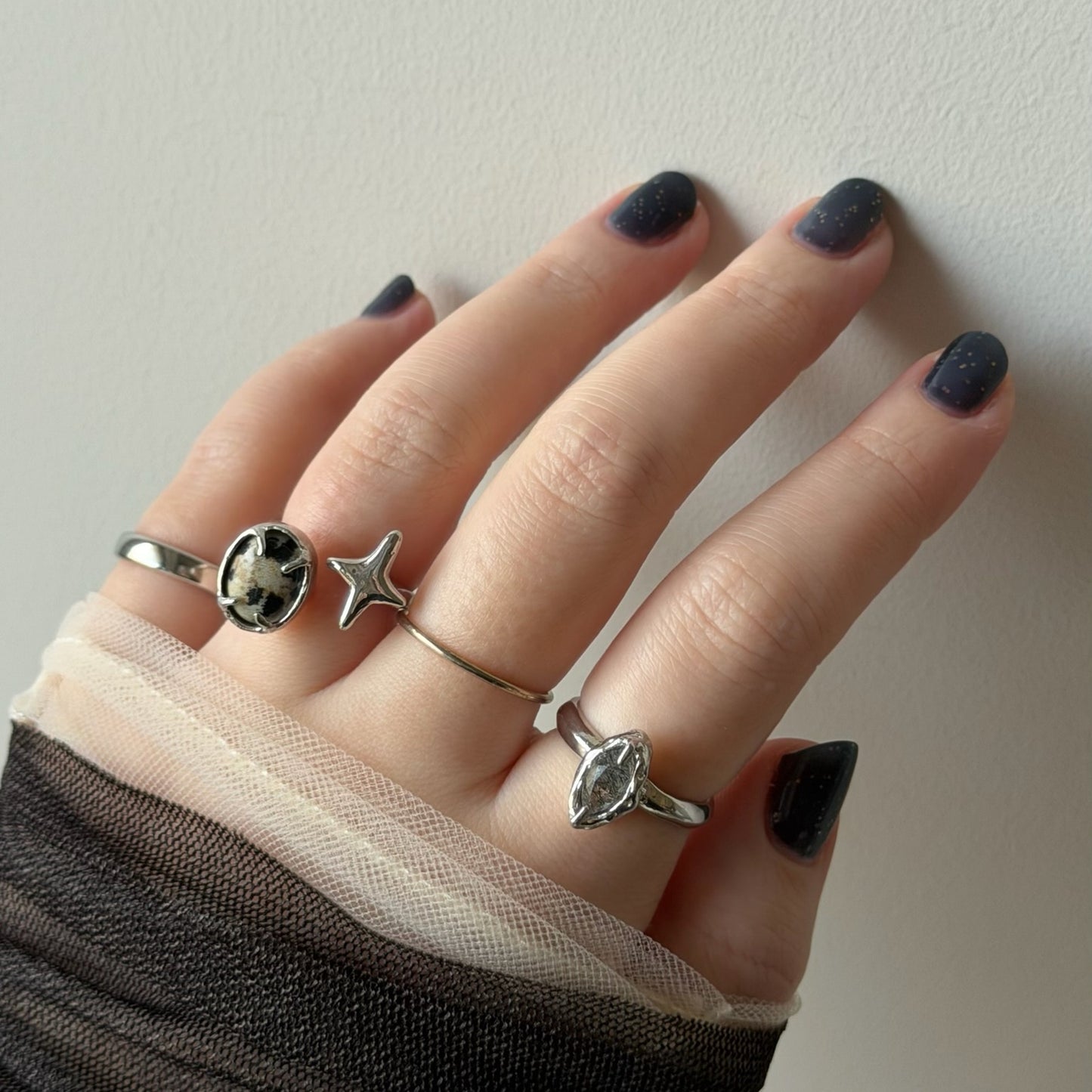 [ tourmalinated quartz ] marquis stone silver