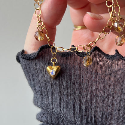 [ opal ] heart motif charm bracelet gold