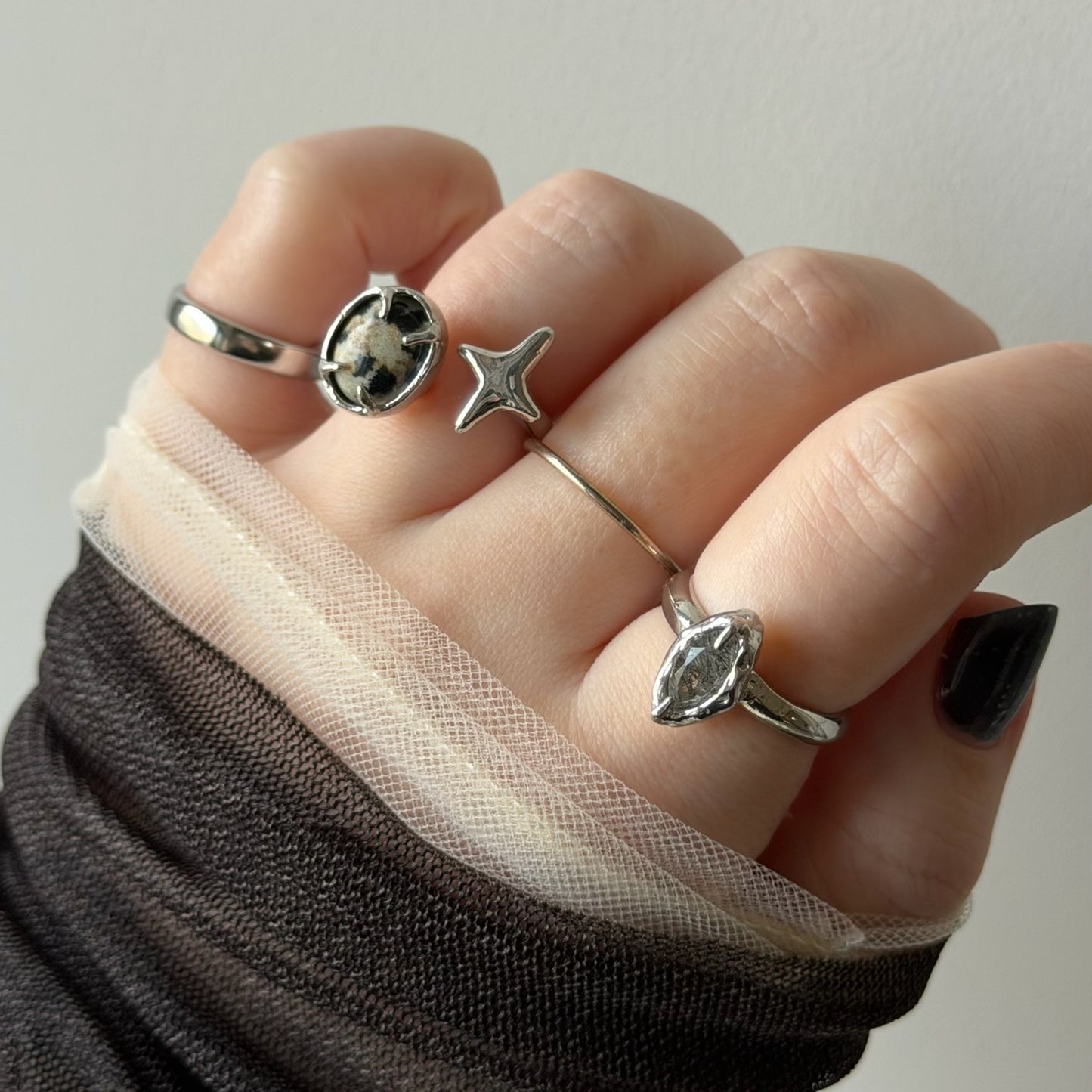 [ tourmalinated quartz ] marquis stone silver