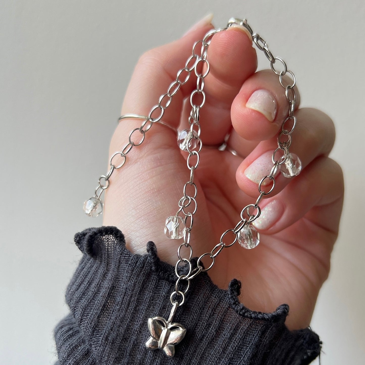 [ butterfly ] motif charm bracelet silver