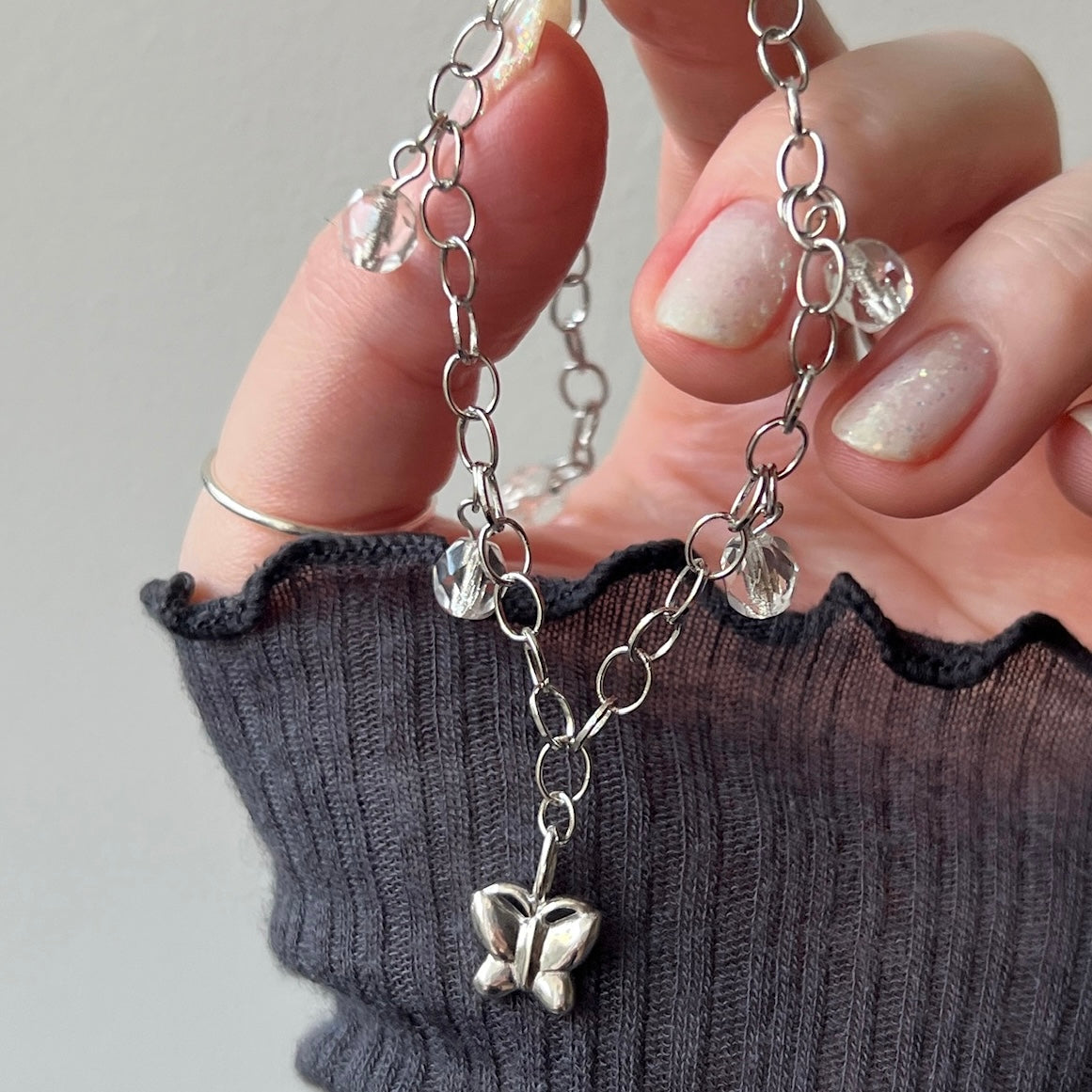 [ butterfly ] motif charm bracelet silver