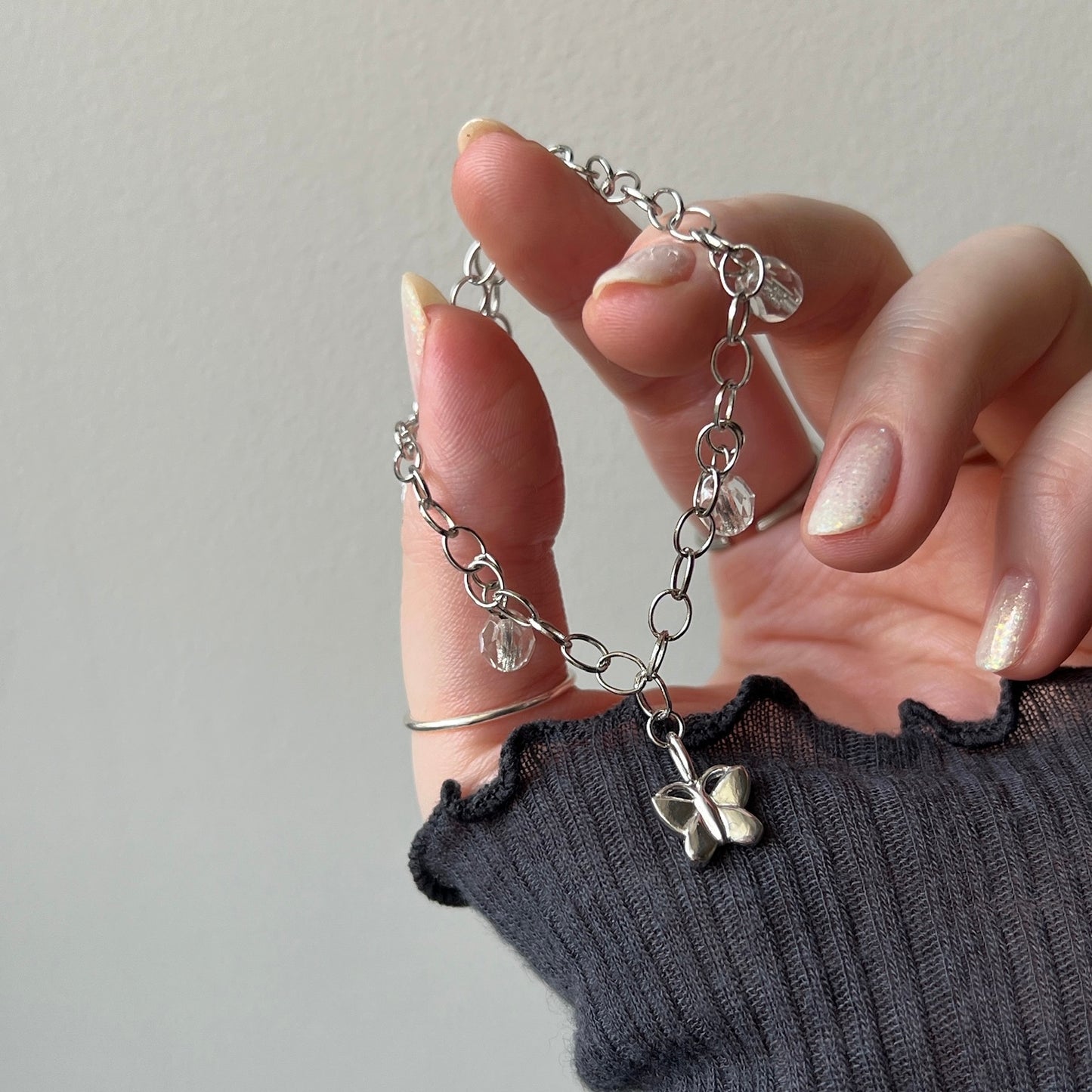 [ butterfly ] motif charm bracelet silver