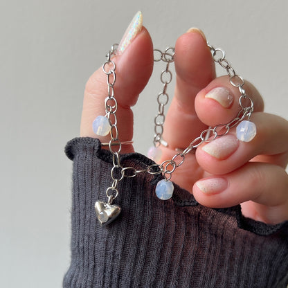 [ opal ] heart motif charm bracelet silver