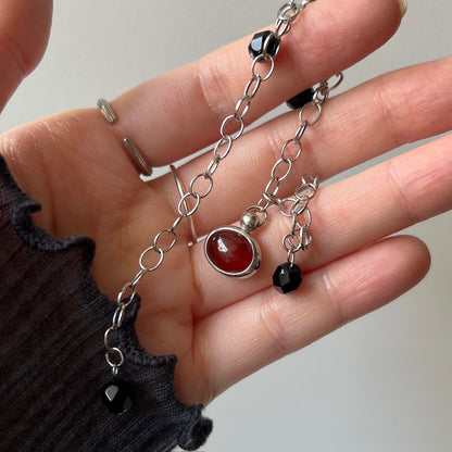 [ red agate ] motif charm bracelet silver