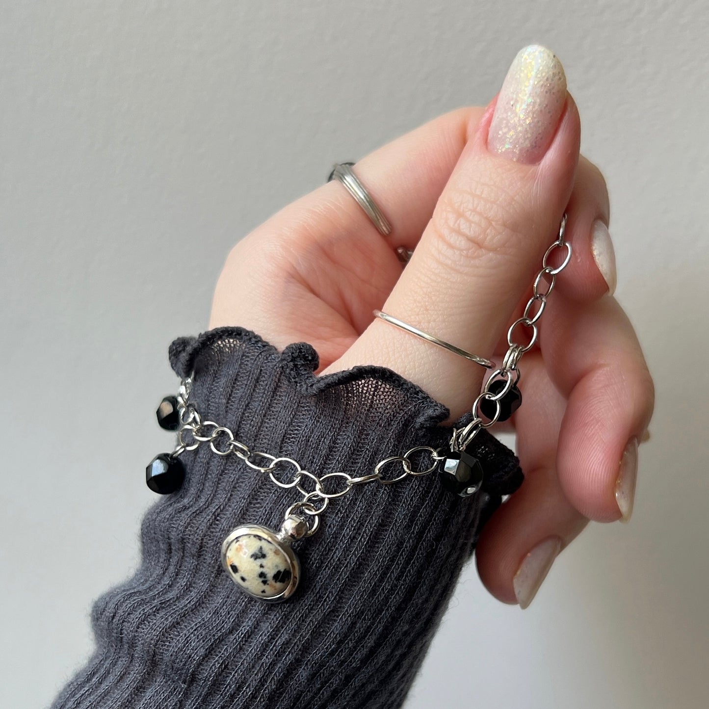[ dalmatian jasper ] motif charm bracelet silver