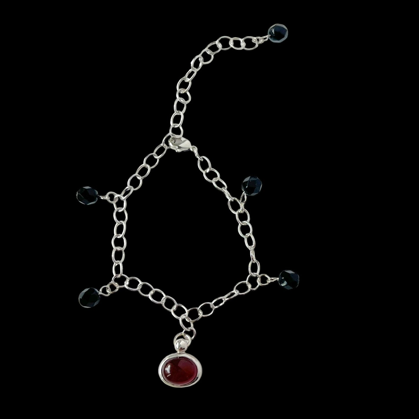[ red agate ] motif charm bracelet silver