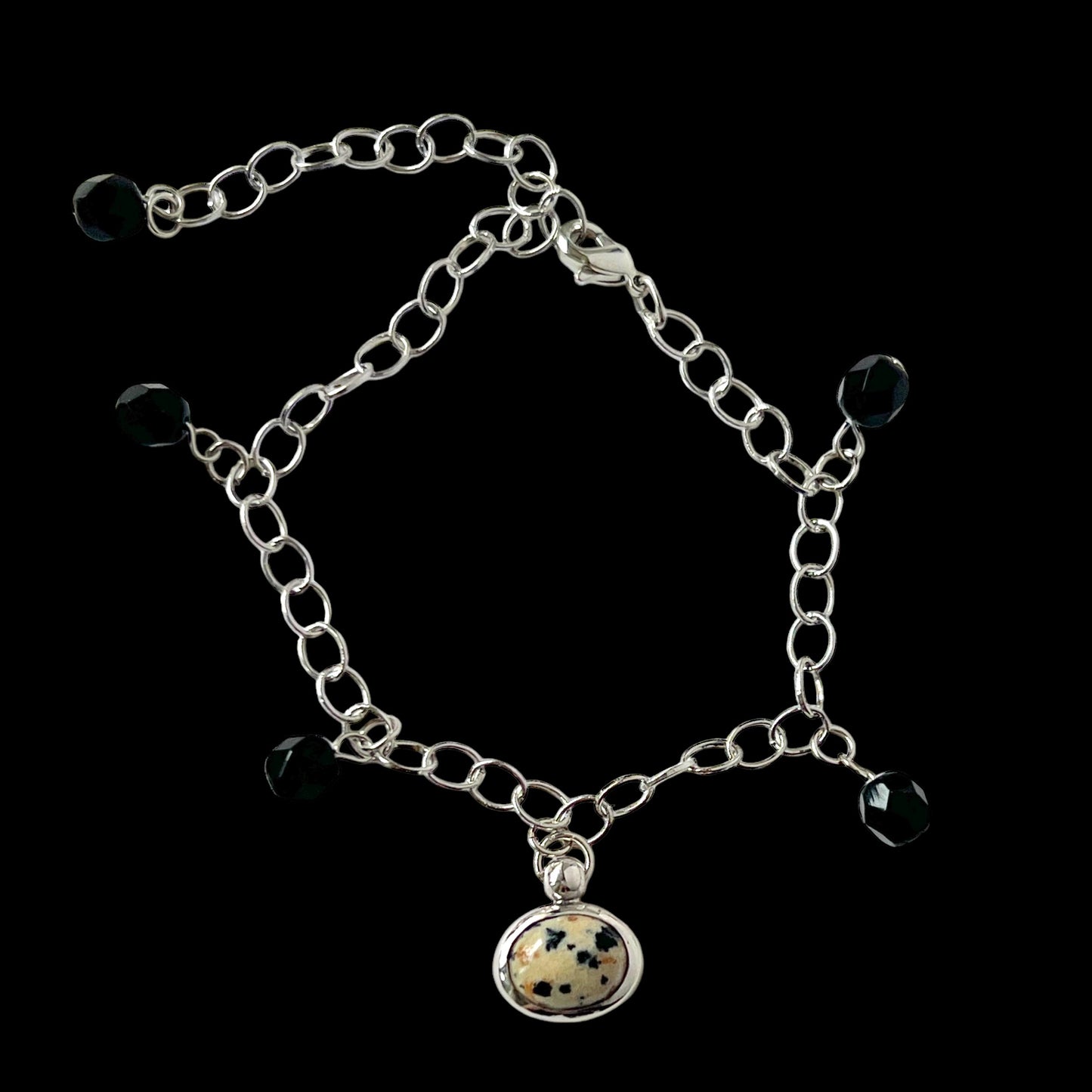 [ black amber ] motif charm bracelet silver