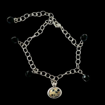 [ black amber ] motif charm bracelet silver