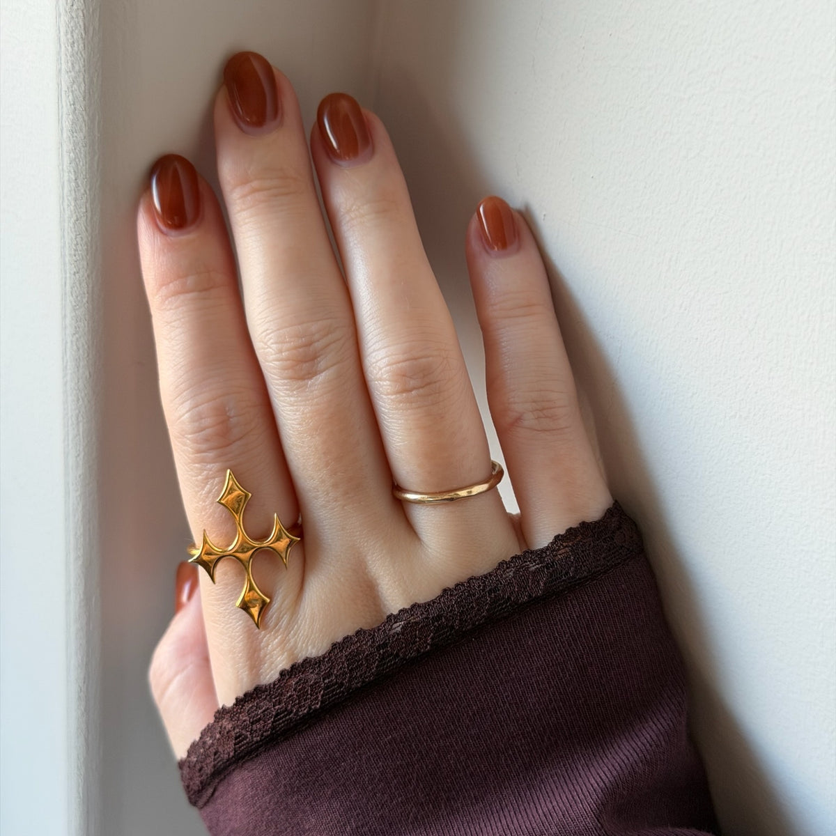 [ gold ] diamond cross ring