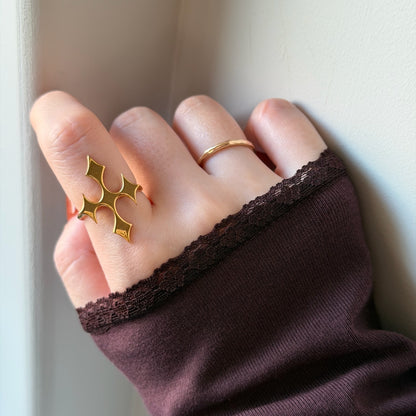 [ gold ] diamond cross ring