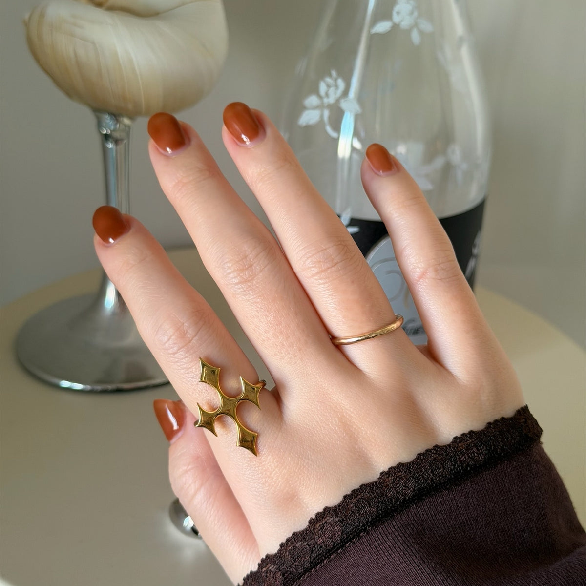 [ gold ] diamond cross ring