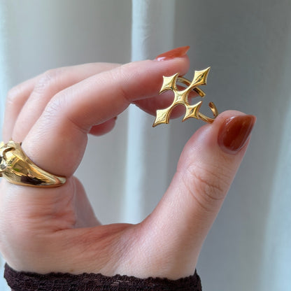 [ gold ] diamond cross ring